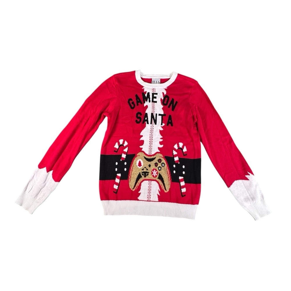 HIS Game On Santa Ugly Christmas Sweater Boys Size L Red Gamer Holiday